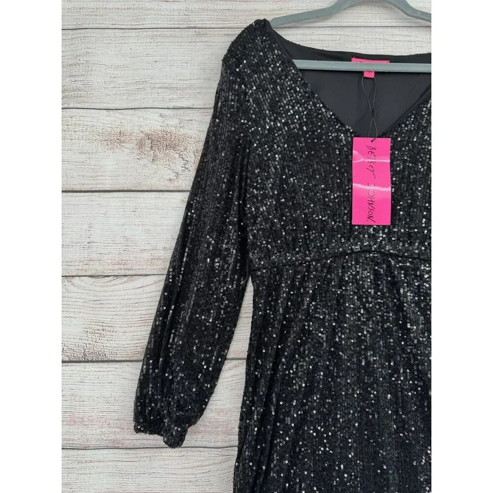 Betsey Johnson Dress‎ Womens Medium Sequin Long Sleeve V Neck Party Cocktail